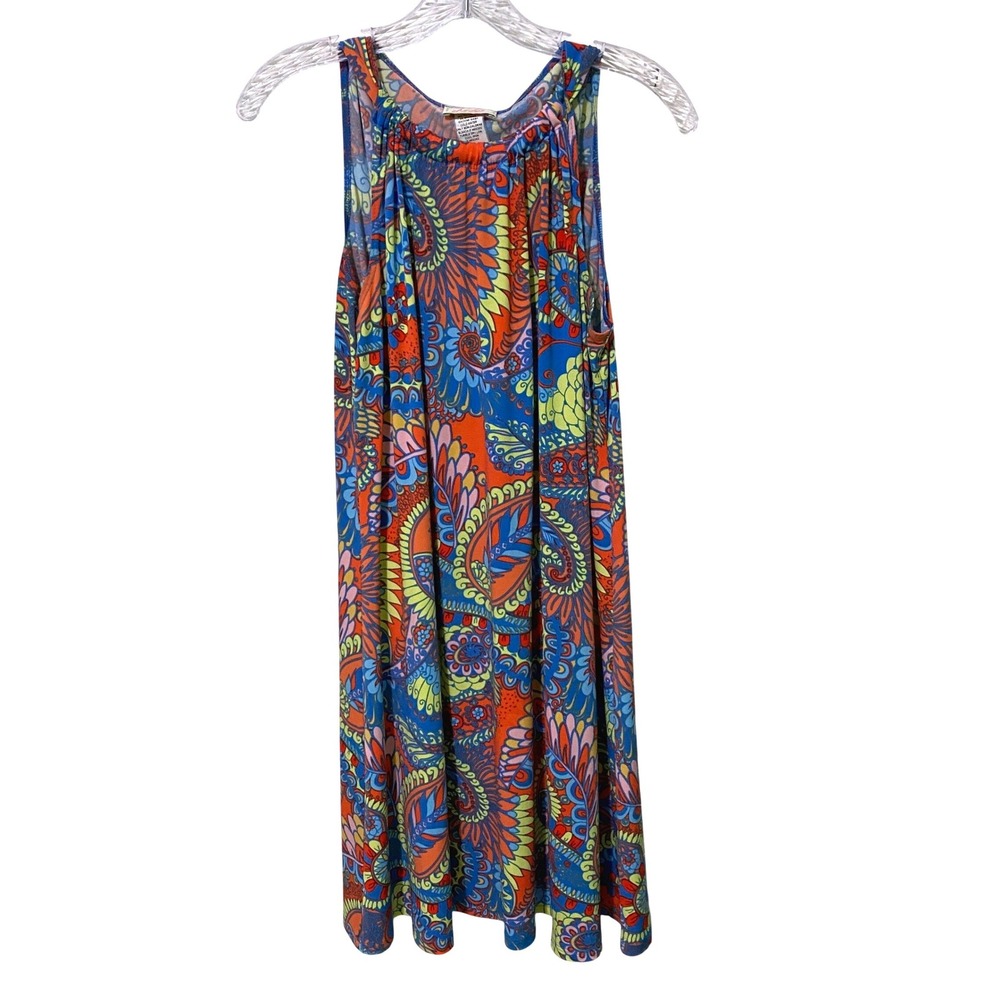 Ivy Lane Paisley Floral Shift Dress L Sleeveless Boho Chic Resort Made in USA